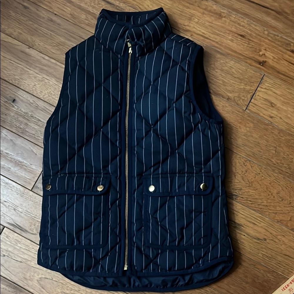 J. Crew Dark Blue Vest with Light Stripes down-filled